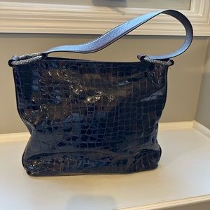 BRIGHTON Cher Brown Croco-Embossed Patent Leather w/Brown Leather Trim